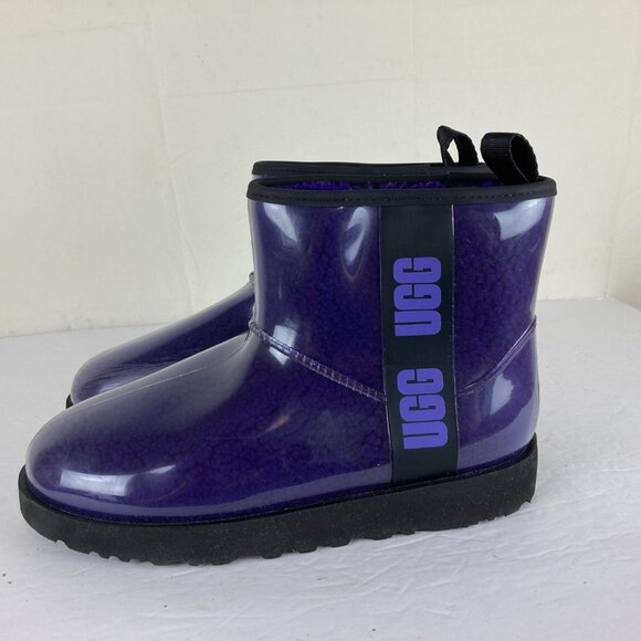 UGG Women Sz 9 Classic Clear Purple Sherpa Lined Clear Mini Boot Ankle Pull On - Picture 2 of 10